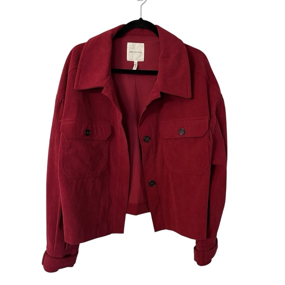 Avec Les Filles Women’s Dark Red Long Sleeve Button Front Shacket Sz XL GUC